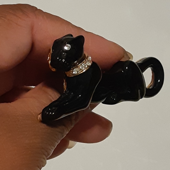 Vintage Black Panther Brooche 3" Long With Gold Backing Crystal's Eye And Neck, - Picture 8 of 8